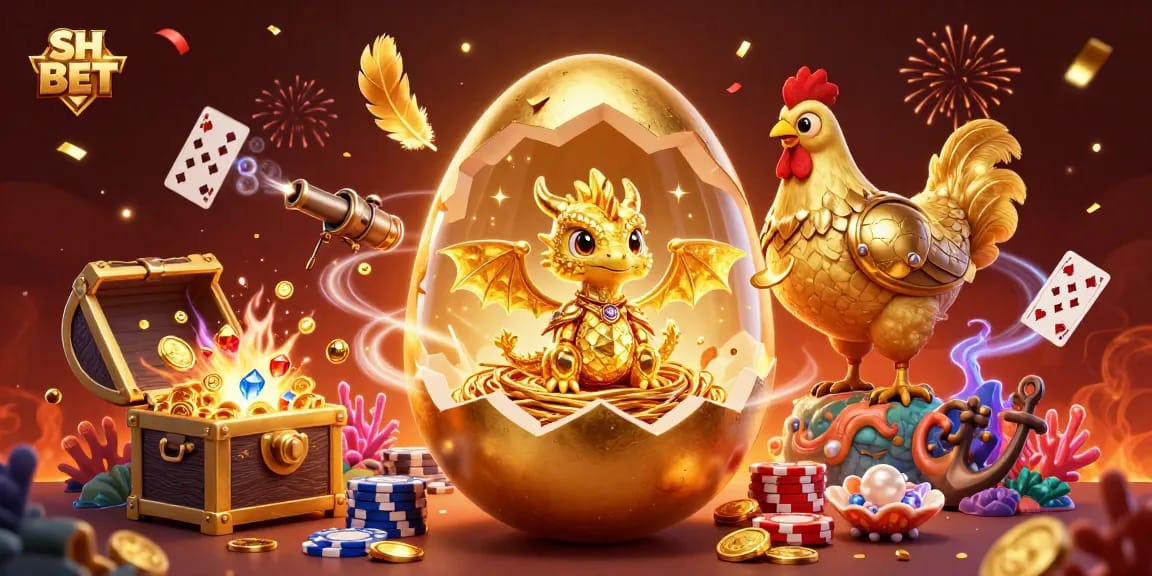 Engage in thrilling adventures at SH BET with golden dragon guardians amidst vibrant casino treasures.