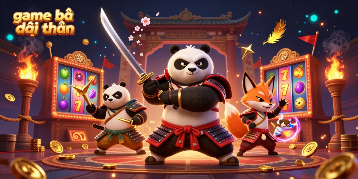 Engage in the thrilling game bài đổi thưởng with a vibrant scene of a samurai panda and ninja fox.