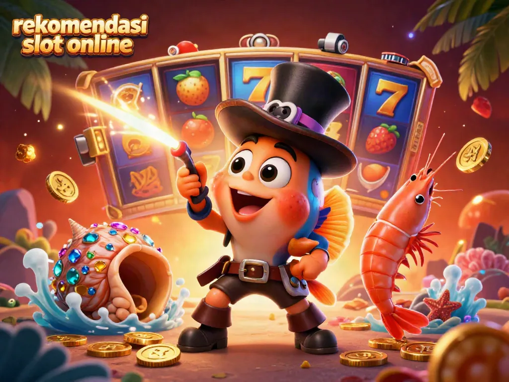 Rekomendasi slot online dengan anglerfish bergaya 3D menarik koin emas dan shrimp bertema bajak laut.
