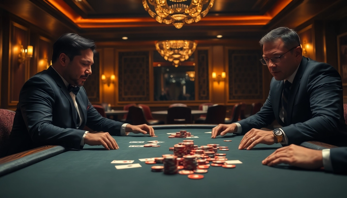 Engaged players in a Blackjack Casino game, showcasing strategy and excitement at a luxury table.