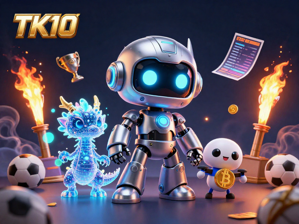 Experience thrilling sports betting with TK10's dynamic 3D illustration, featuring cyberpunk characters and betting elements.