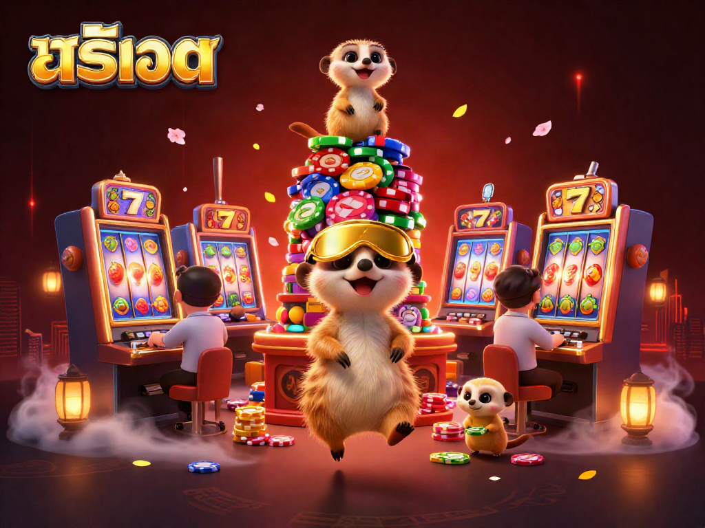 Experience the thrill of สล็อต gaming with clever meerkats managing a vibrant casino