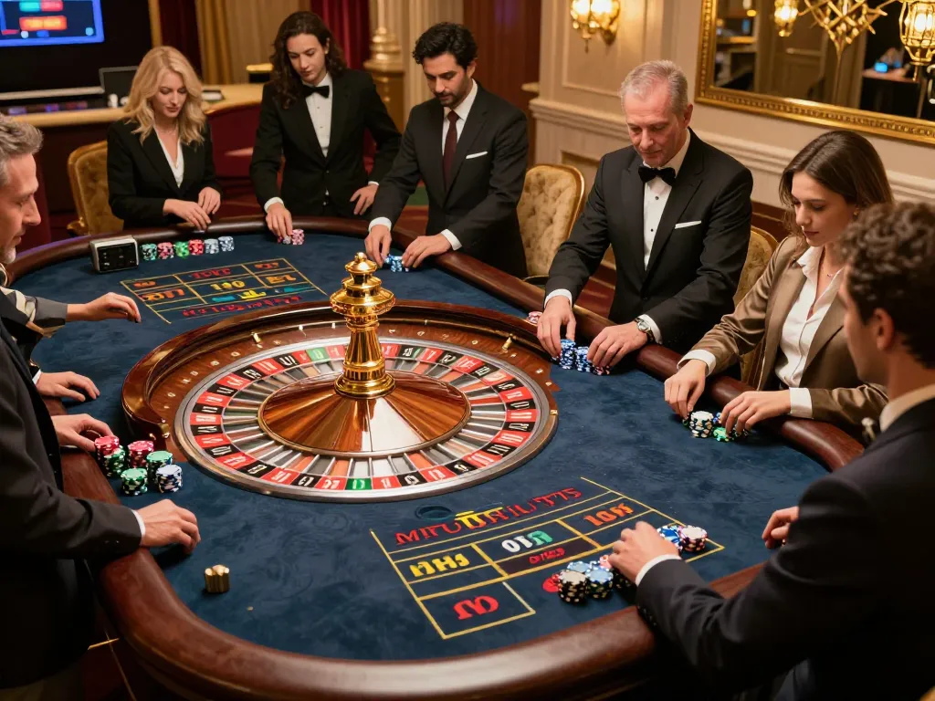 Players engaging in a thrilling roulette game at OK789, showcasing vibrant betting chips and dynamic gameplay.