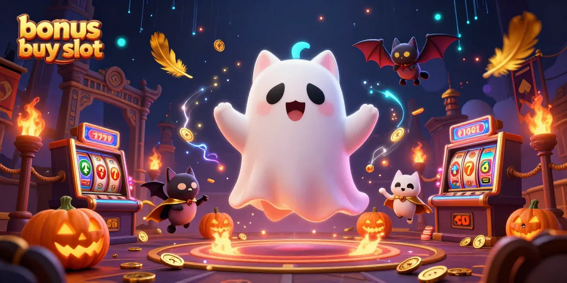 Engage in thrilling gameplay with bonus buy slots amidst vibrant ghostly illustrations.