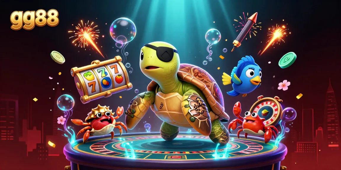 Experience winning moments with gg88 as characters celebrate over a lively casino scene with treasures.