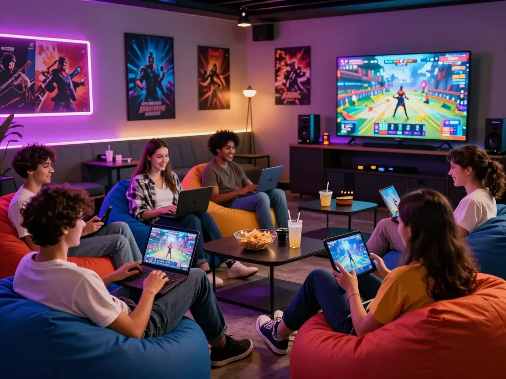 Adults playing engaging adult games in a vibrant lounge environment.