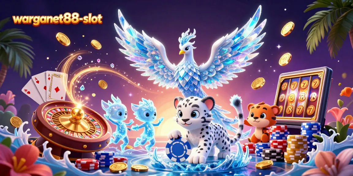Spin to win at warganet88-slot with the enchanting ice phoenix amidst golden coins and colorful poker chips.