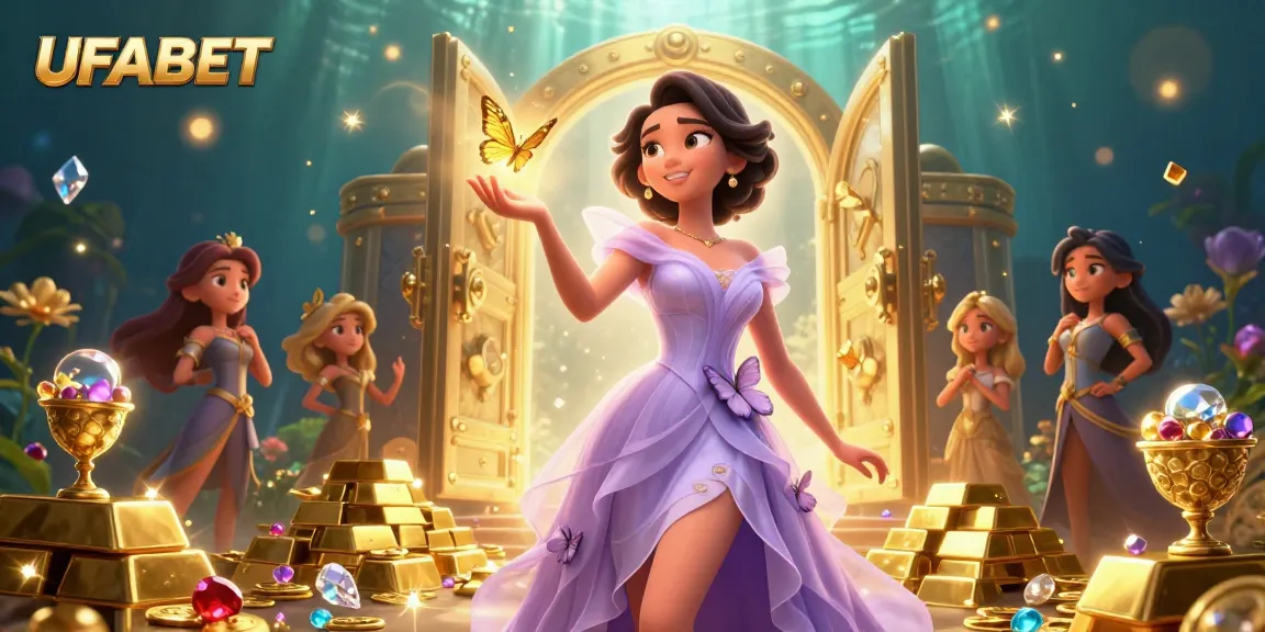 Win big with UFABET in this vibrant 3D casino scene filled with golden treasures.