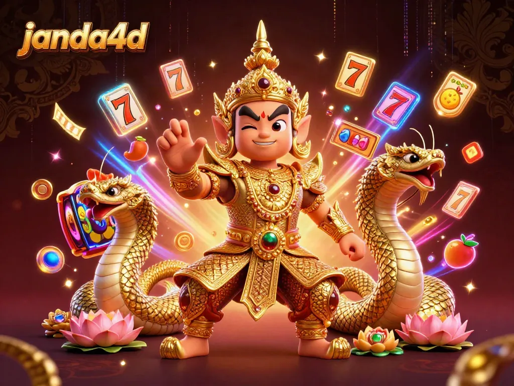 Menangkan jackpot seru di janda4d dengan tema nakhoda kuat dan naga emas di latar kasino.