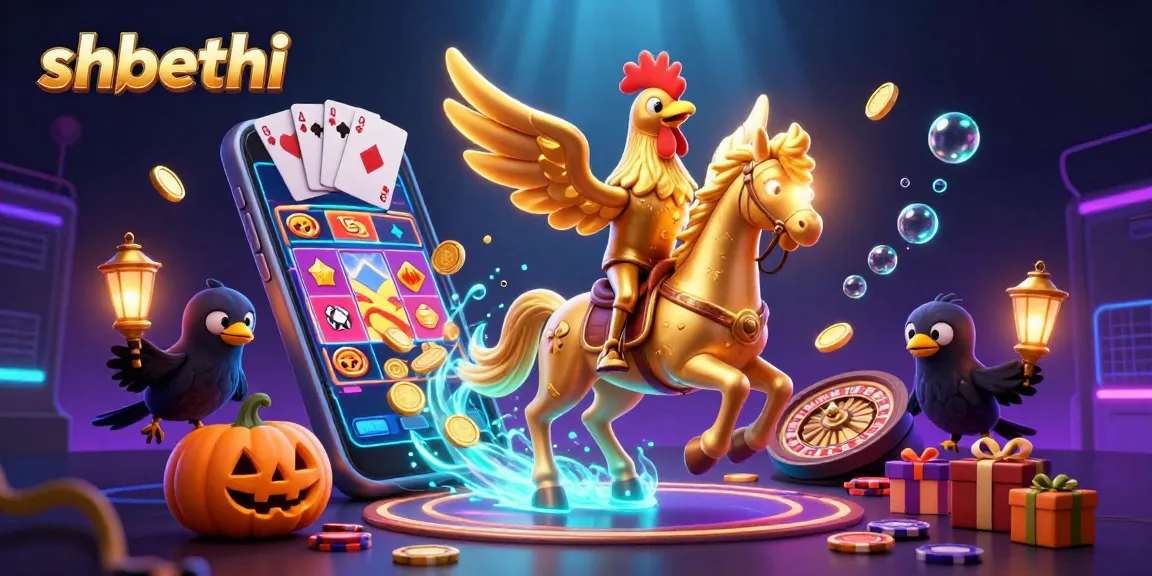 Experience thrilling slots and games at shbethi with a vibrant casino scene featuring a golden rooster and rich details.