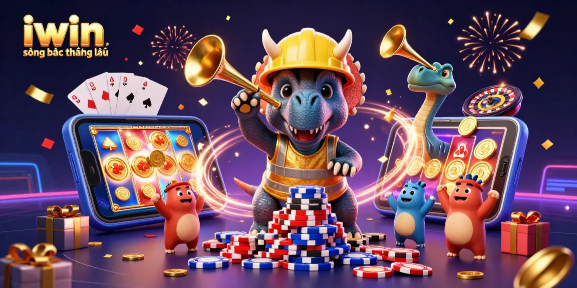 Experience the thrill of iwin sòng bạc thượng lưu with vibrant casino illustrations showcasing excitement and celebration.