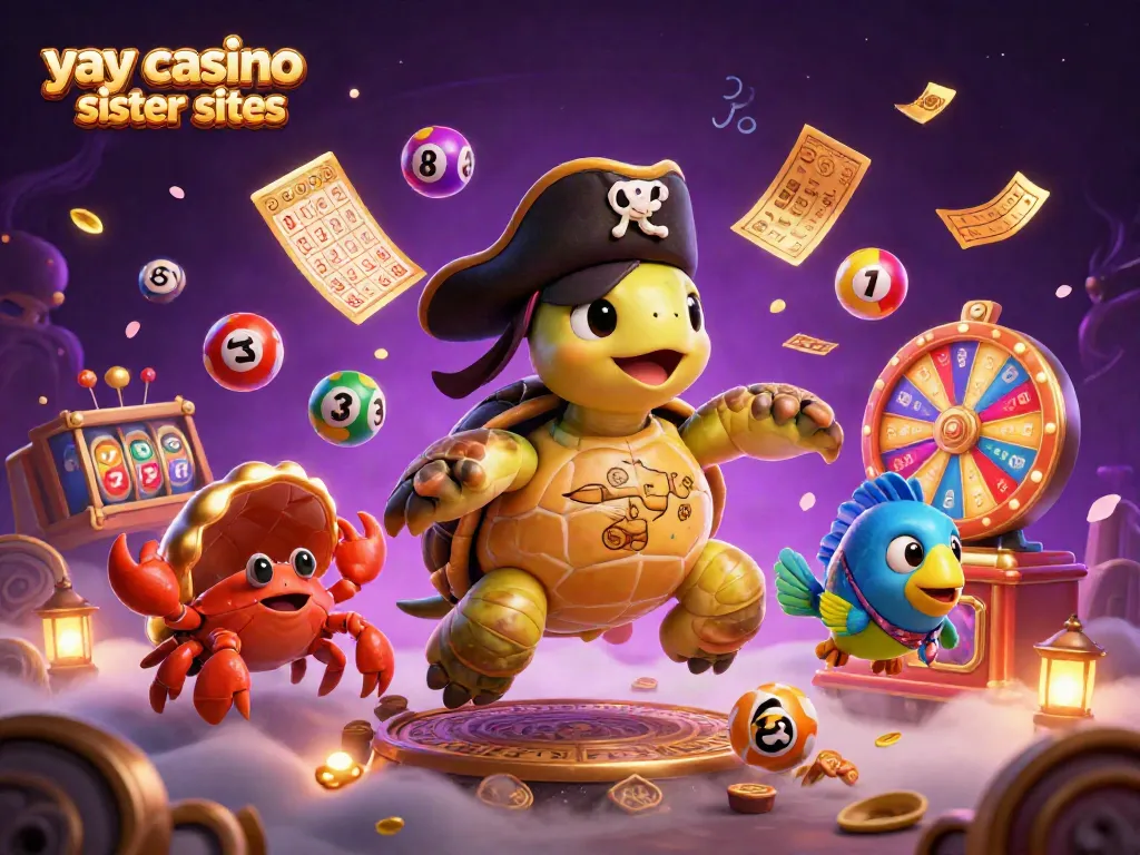 Engage with exciting games at yay casino sister sites, featuring vibrant casino characters and lottery action.