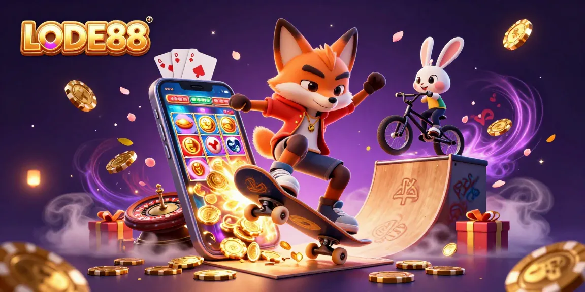 Entertaining with LODE88, the cartoon fox and rabbit showcase thrilling casino fun and excitement.