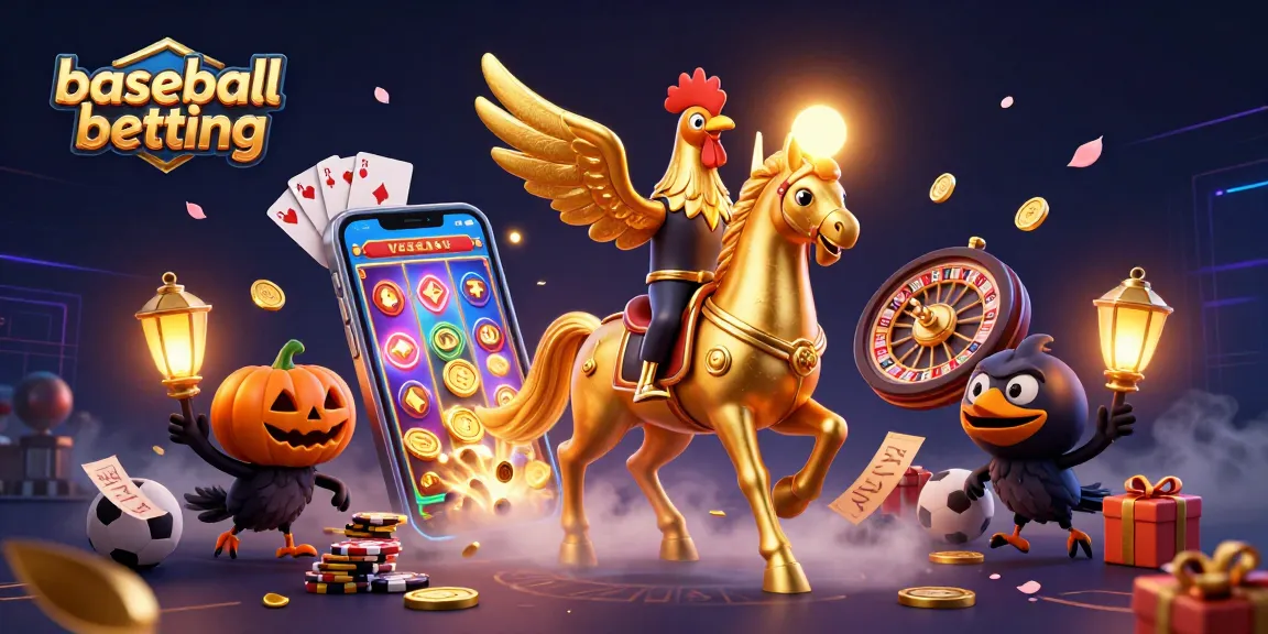Engage in baseball betting with a vibrant 3D casino scene featuring dynamic gaming elements.
