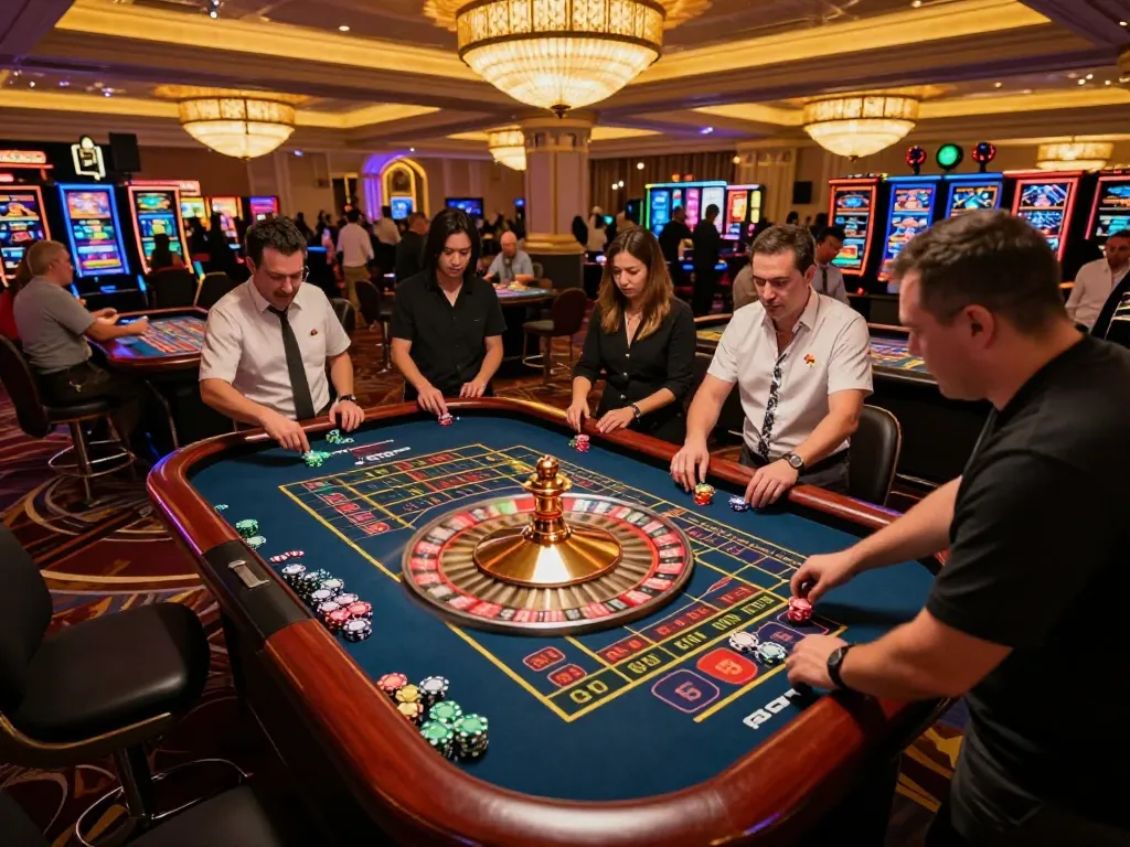 Casinosscope captures players engaging in vibrant roulette action on a lively Las Vegas casino floor