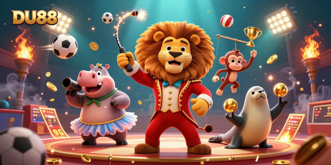 Engage in the vibrant DU88 online gaming world with a colorful circus theme and dynamic game elements.