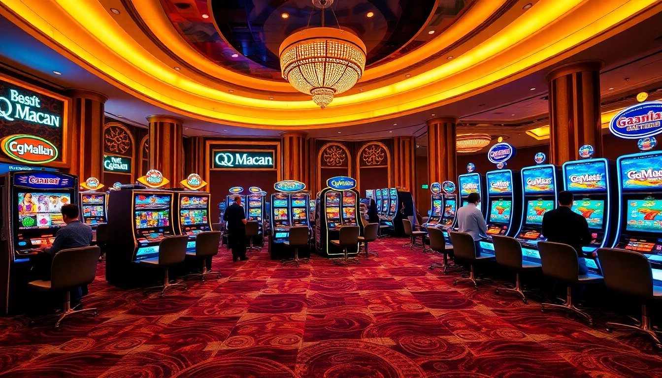 Experience the thrill of QQMacan with exciting slot machines and vibrant casino decor.