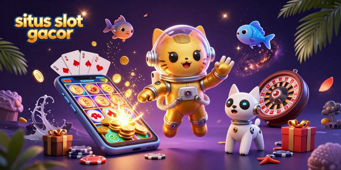 Join the excitement on situs slot gacor with a vibrant illustration of an astronaut cat exploring the galaxy.