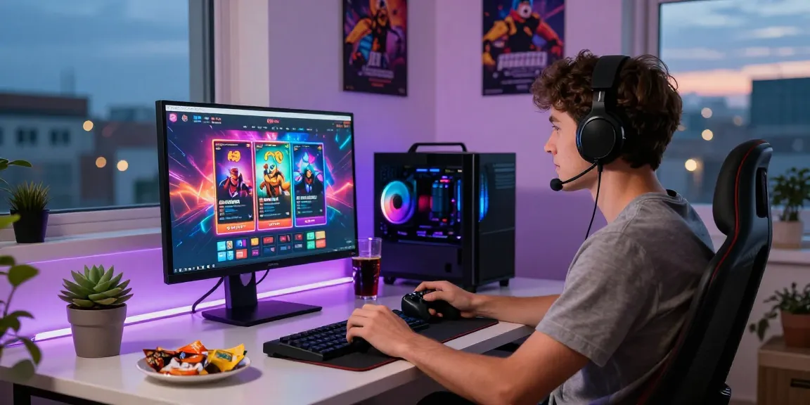 Engaging home office setup showcasing new online slot sites with vibrant gaming monitor and dynamic atmosphere