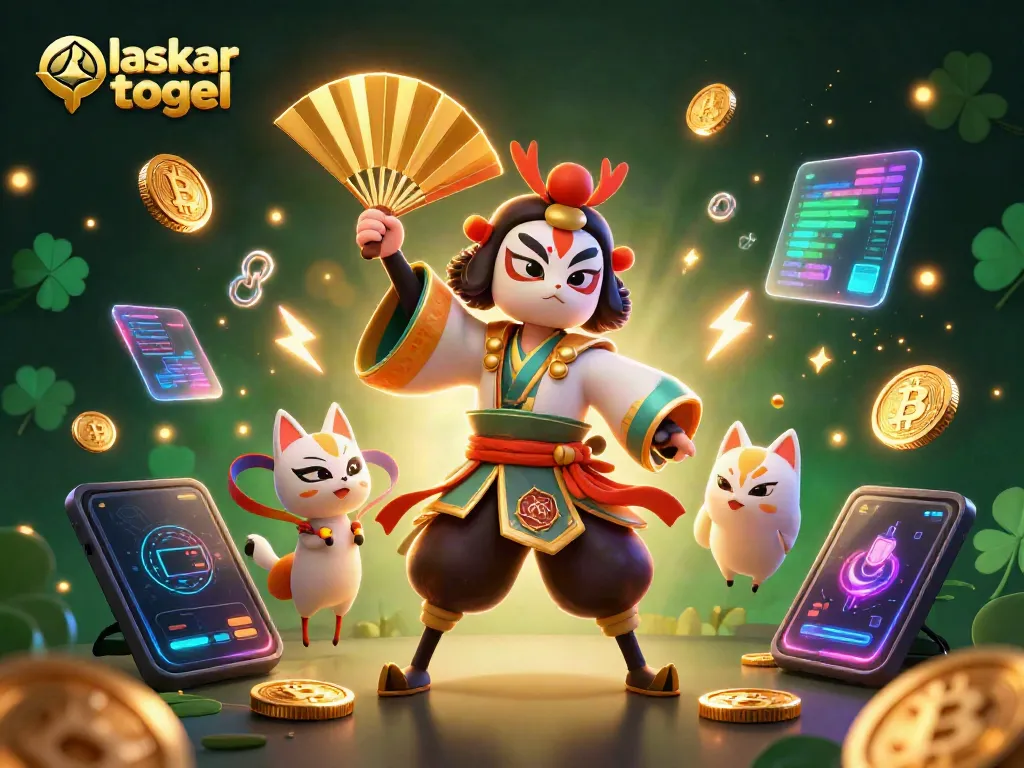 Engage with laskar togel action, illustrated with vibrant 3D characters and crypto elements