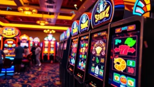 Menangkan Slot Game modern dengan mesin slot yang berwarna-warni dan ramai di kasino.