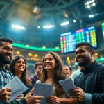 Engaging scene of participants in Sports Betting with live odds displayed in a vibrant atmosphere.