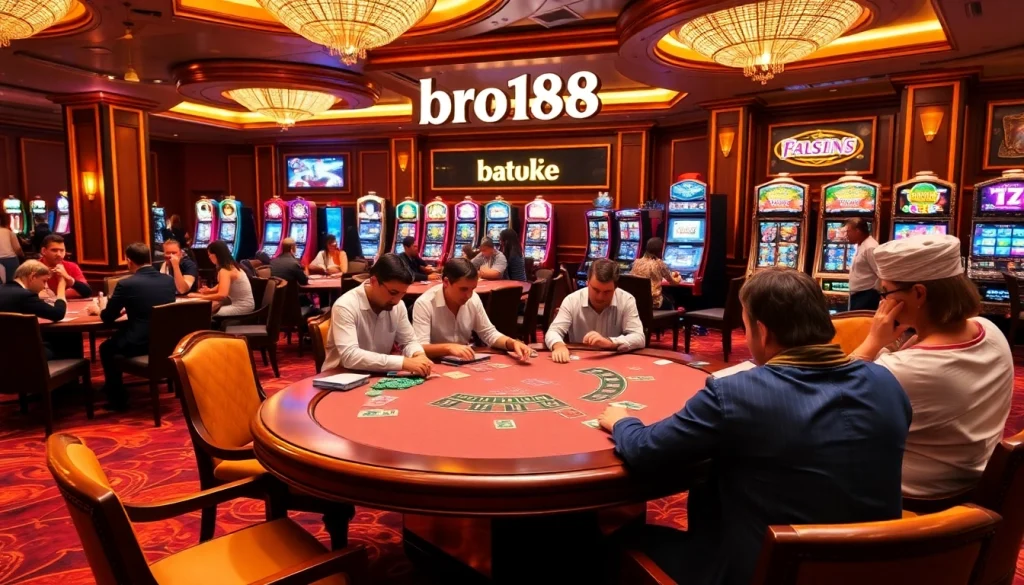 Experience excitement at bro138 with luxury casino tables and vibrant slot machines.