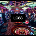 Engaging gambling scene at LC88 casino featuring slot machines and poker tables.